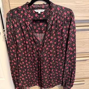 Veronica Beard Black Blouse with Pink Floral Design